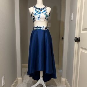 Gorgeous Mac Duggal Blue and White Two-Piece Party/Prom Dress